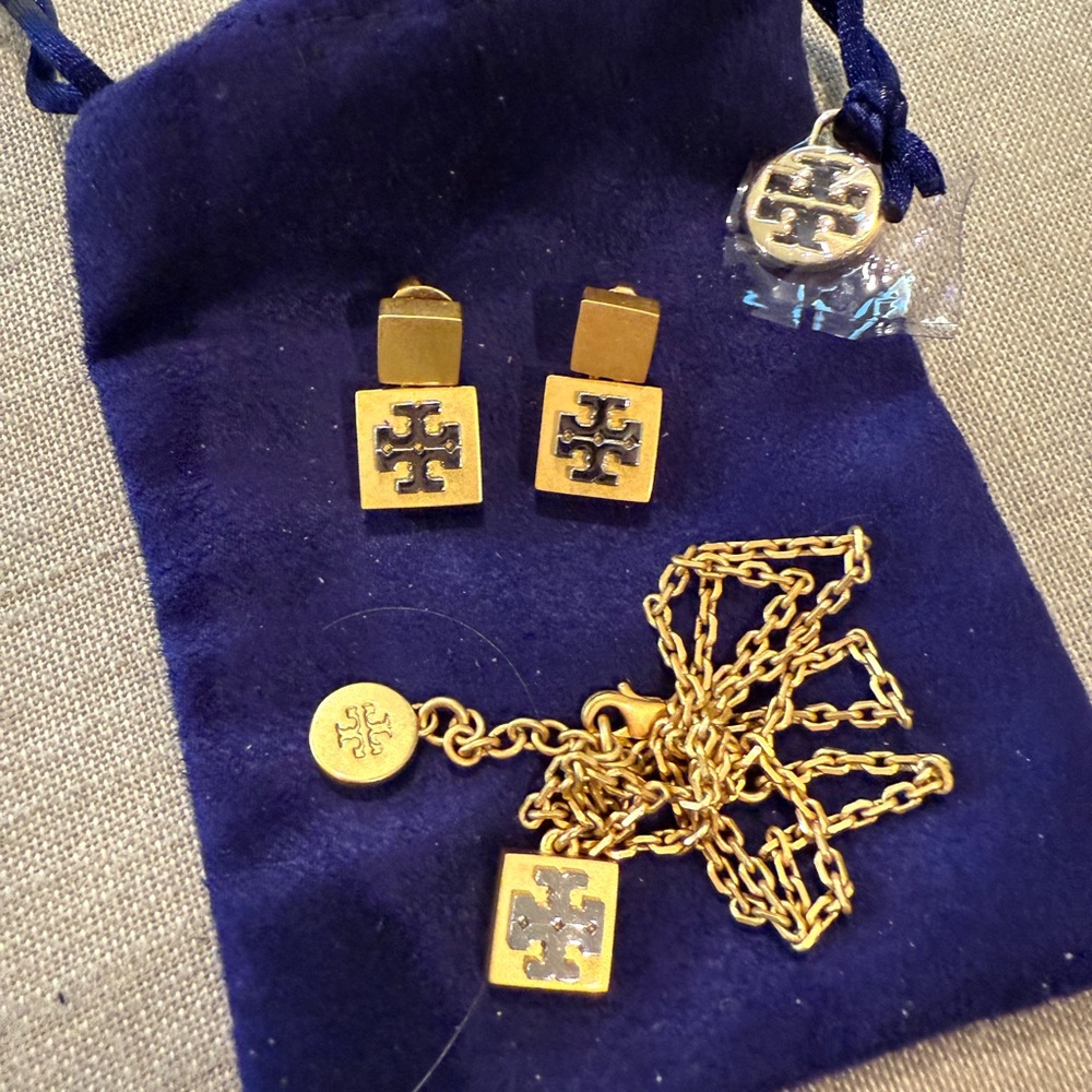 Tory Burch Gold Necklace and Earrings Set